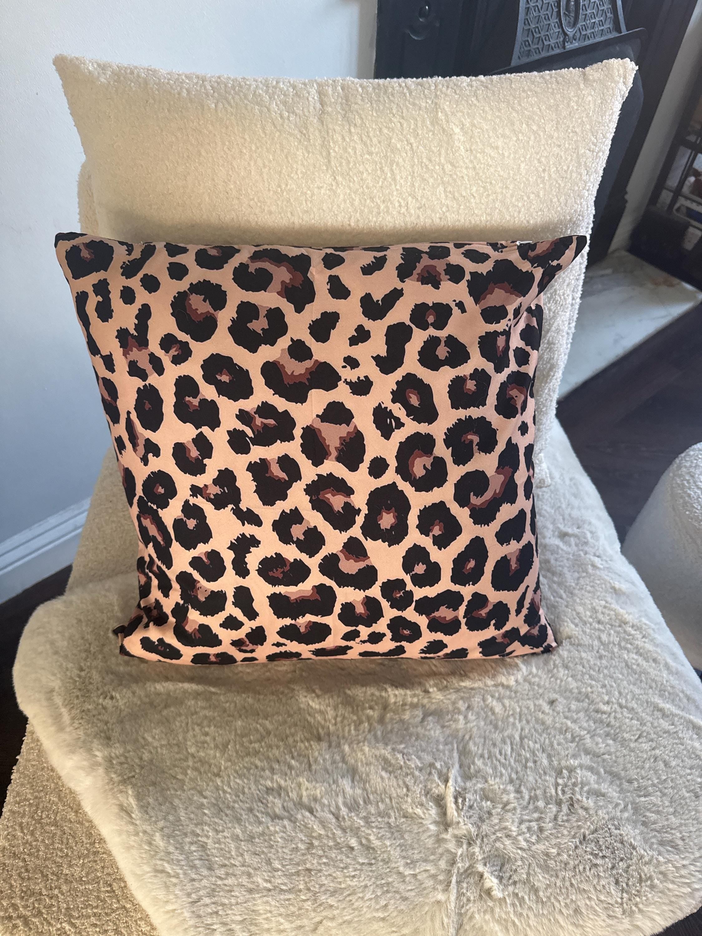 Leopard print cushion cover with ‘comfy as fuck’