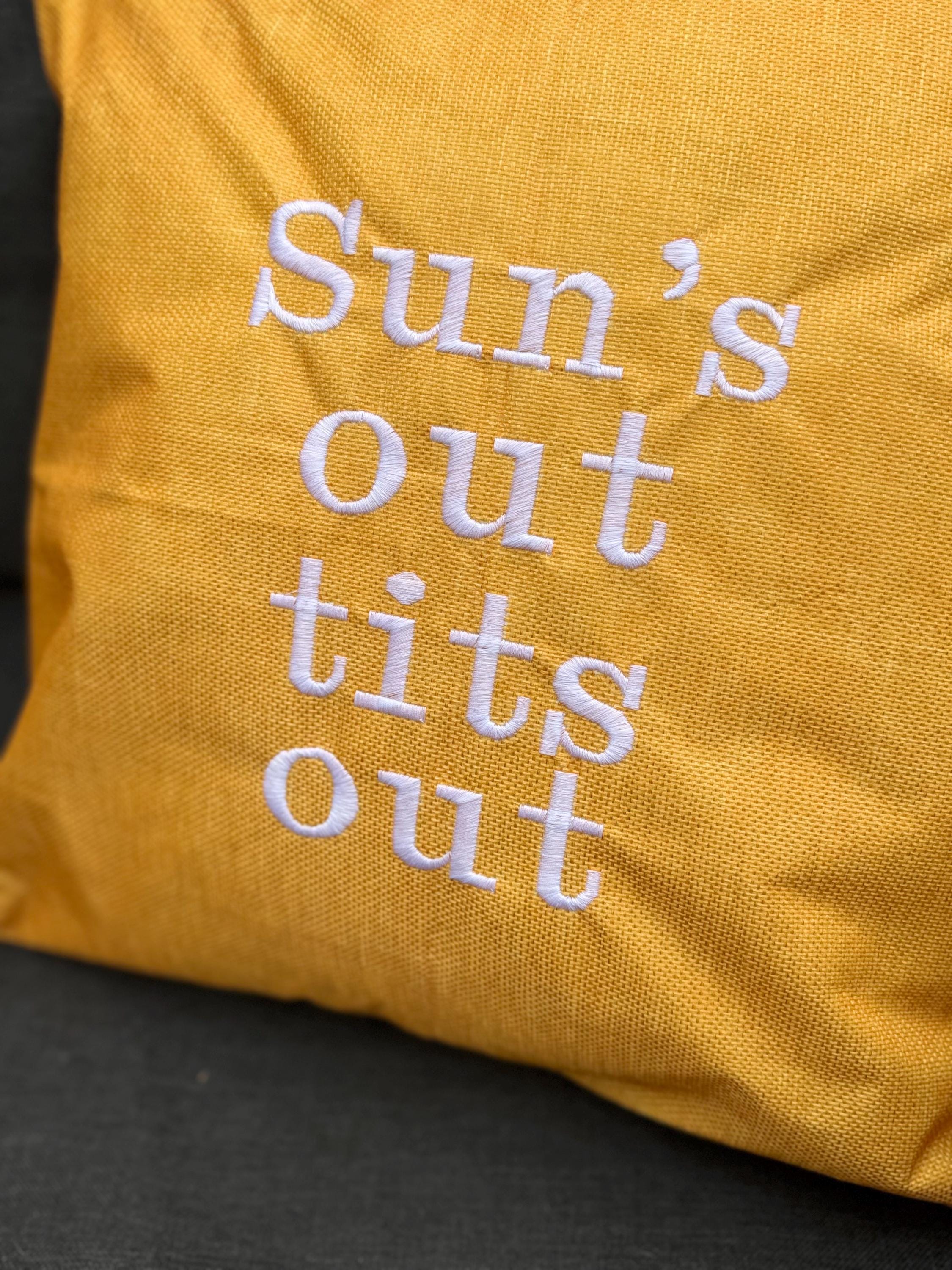 Yellow outdoor cushion cover with funny quote