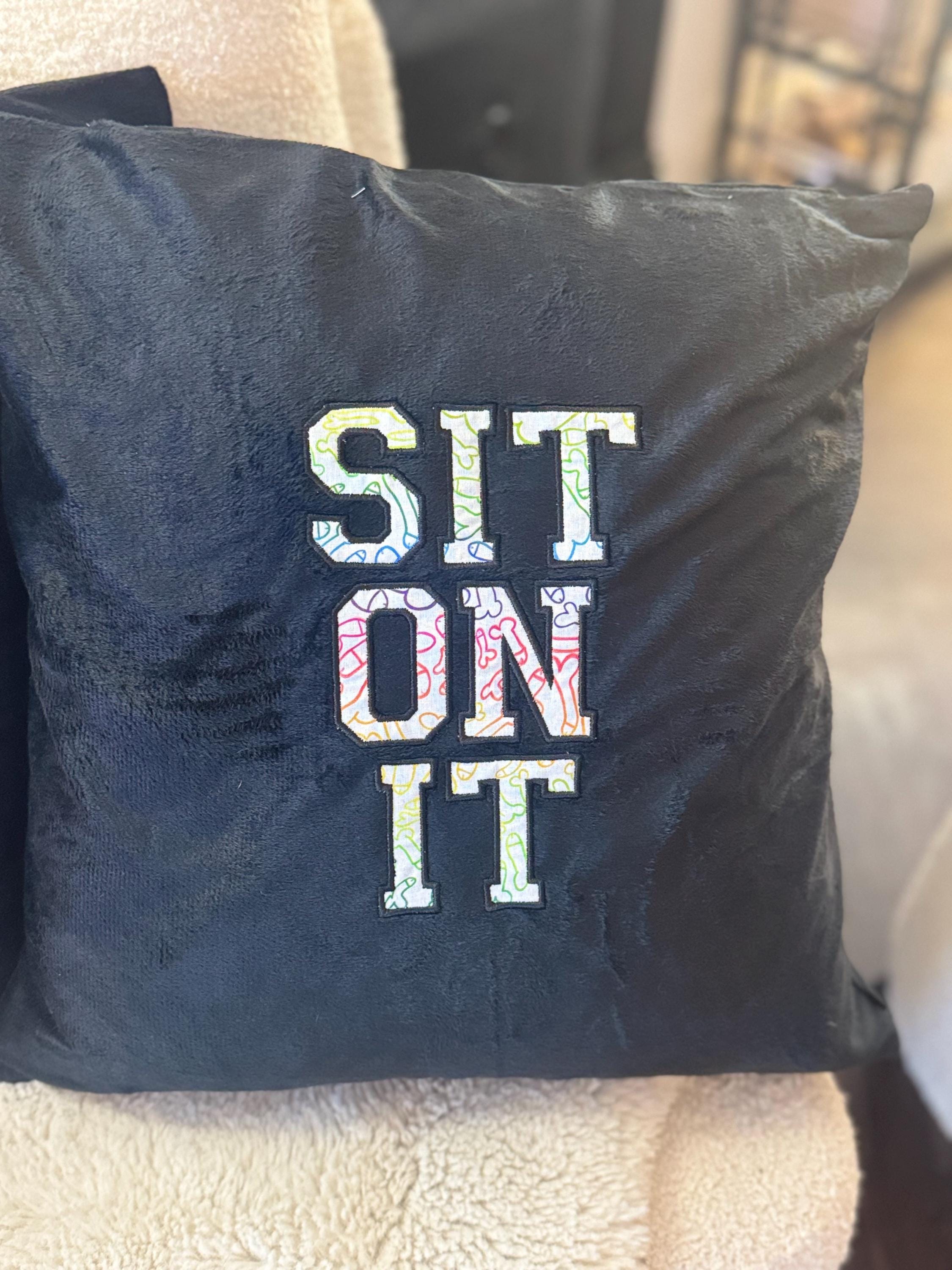 Naughty Velvet Cushion Duo – “Sit On It” & Rainbow Peen Heart