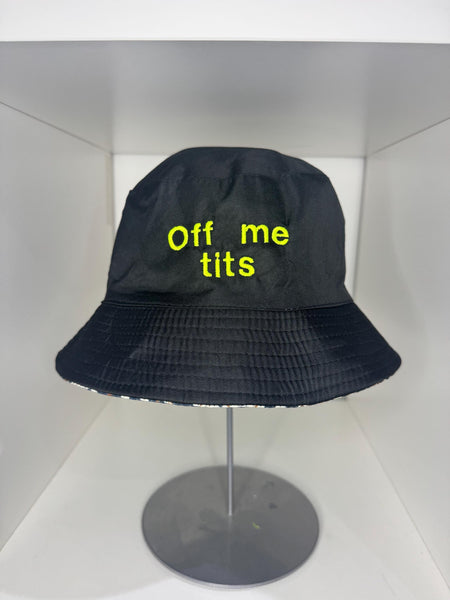 Off Me Tits Bucket Hat – Funny Embroidered Festival Hat – Rude UK Slang Gift