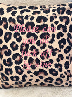 Rude Embroidered leopard print Throw Pillow: "Please Can You All Fuck Off By Nine"
